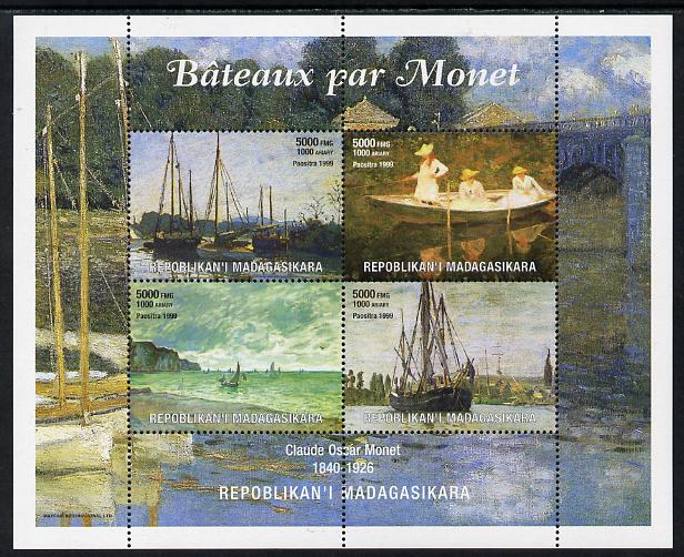 Madagascar 1999 Paintings by Monet perf sheetlet containing 4 values unmounted mint. Note this item is privately produced and is offered purely on its thematic appeal, stamps on arts, stamps on monet, stamps on ships, stamps on 