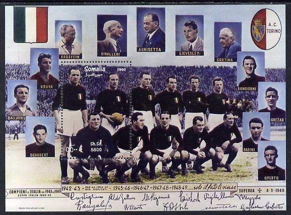 Somalia 1999 Football - Grande Torino perf m/sheet unmounted mint. Note this item is privately produced and is offered purely on its thematic appeal, stamps on , stamps on  stamps on football