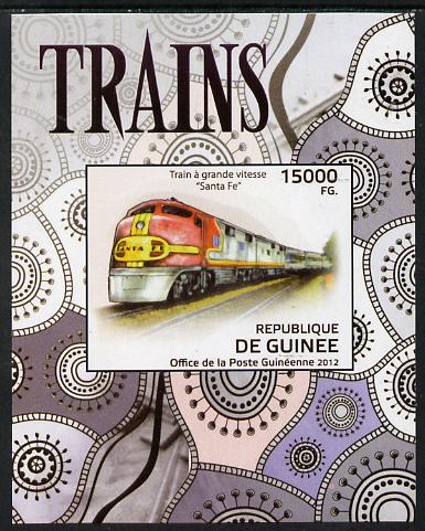 Guinea - Conakry 2012 Trains - Santa Fe imperf deluxe sheet unmounted mint. Note this item is privately produced and is offered purely on its thematic appeal, stamps on , stamps on  stamps on railways