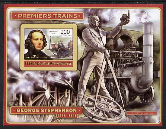 Central African Republic 2012 Early Trains - John Ericsson imperf deluxe sheet unmounted mint. Note this item is privately produced and is offered purely on its thematic appeal, stamps on railways, stamps on bridges