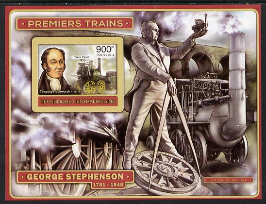 Central African Republic 2012 Early Trains - Timothy Hackworth imperf deluxe sheet unmounted mint. Note this item is privately produced and is offered purely on its thematic appeal, stamps on , stamps on  stamps on railways, stamps on  stamps on bridges