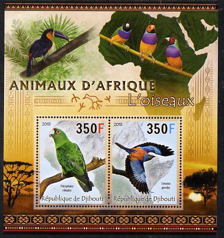 Djibouti 2013 Animals of Africa - Birds #2 perf sheetlet containing 2 values unmounted mint, stamps on maps, stamps on birds, stamps on parrots