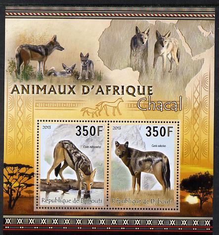 Djibouti 2013 Animals of Africa - Chacals perf sheetlet containing 2 values unmounted mint, stamps on maps, stamps on animals, stamps on jackals, stamps on chacals