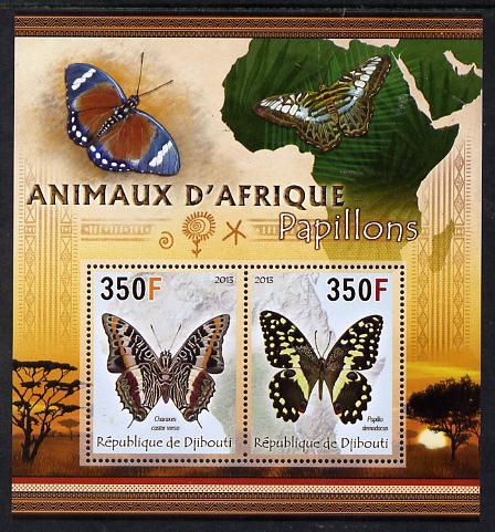 Djibouti 2013 Animals of Africa - Butterflies #1 perf sheetlet containing 2 values unmounted mint, stamps on , stamps on  stamps on maps, stamps on  stamps on butterflies