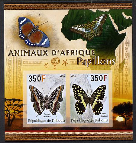 Djibouti 2013 Animals of Africa - Butterflies #1 imperf sheetlet containing 2 values unmounted mint, stamps on maps, stamps on butterflies