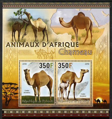 Djibouti 2013 Animals of Africa - Camels perf sheetlet containing 2 values unmounted mint, stamps on maps, stamps on animals, stamps on camels