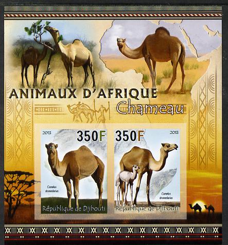 Djibouti 2013 Animals of Africa - Camels imperf sheetlet containing 2 values unmounted mint, stamps on , stamps on  stamps on maps, stamps on  stamps on animals, stamps on  stamps on camels