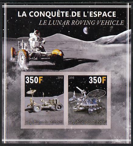 Djibouti 2013 Conquest of Space - The Lunar Rover imperf sheetlet containing 2 values unmounted mint, stamps on space, stamps on moon, stamps on apollo