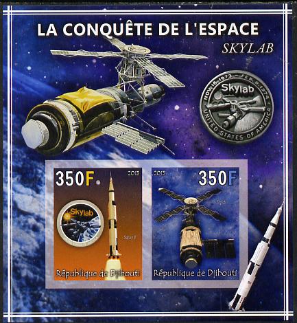 Djibouti 2013 Conquest of Space - Skylab imperf sheetlet containing 2 values unmounted mint, stamps on space, stamps on satellites, stamps on rockets