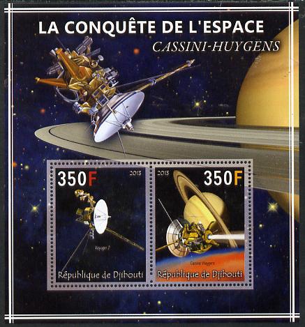 Djibouti 2013 Conquest of Space - Cassini-Huygens to Saturn perf sheetlet containing 2 values unmounted mint, stamps on space, stamps on satellites, stamps on saturn, stamps on planets