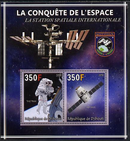 Djibouti 2013 Conquest of Space - International Space Station perf sheetlet containing 2 values unmounted mint, stamps on space, stamps on satellites, stamps on 