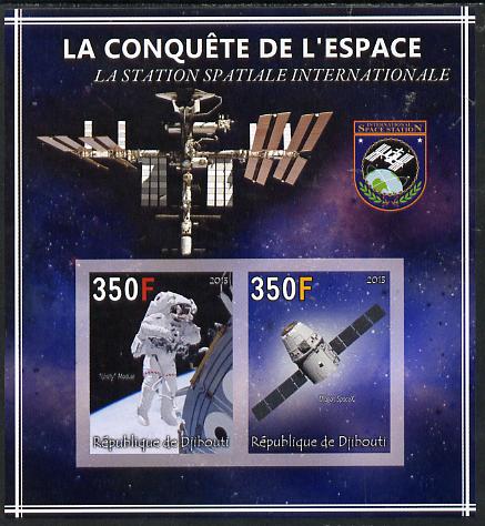 Djibouti 2013 Conquest of Space - International Space Station imperf sheetlet containing 2 values unmounted mint, stamps on , stamps on  stamps on space, stamps on  stamps on satellites, stamps on  stamps on 