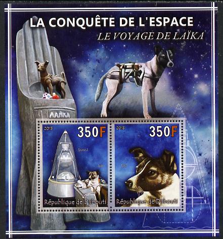 Djibouti 2013 Conquest of Space - Laika Space Dog perf sheetlet containing 2 values unmounted mint, stamps on space, stamps on dogs