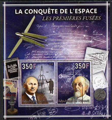 Djibouti 2013 Conquest of Space - First Rockets perf sheetlet containing 2 values unmounted mint, stamps on space, stamps on rockets, stamps on maths, stamps on mathematics
