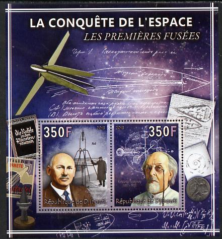 Djibouti 2013 Conquest of Space - First Rockets perf sheetlet containing 2 values unmounted mint, stamps on , stamps on  stamps on space, stamps on  stamps on rockets, stamps on  stamps on maths, stamps on  stamps on mathematics