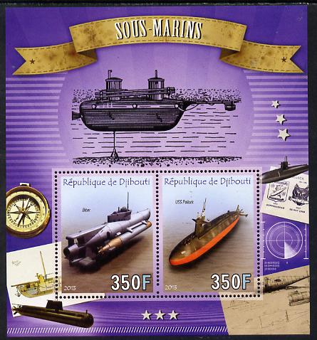 Djibouti 2013 Submarines perf sheetlet containing two values unmounted mint, stamps on , stamps on  stamps on ships, stamps on  stamps on submarines