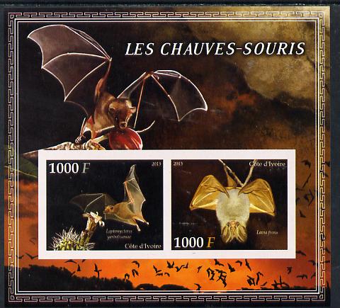 Ivory Coast 2013 Bats imperf sheetlet containing two values unmounted mint, stamps on mammals, stamps on bats
