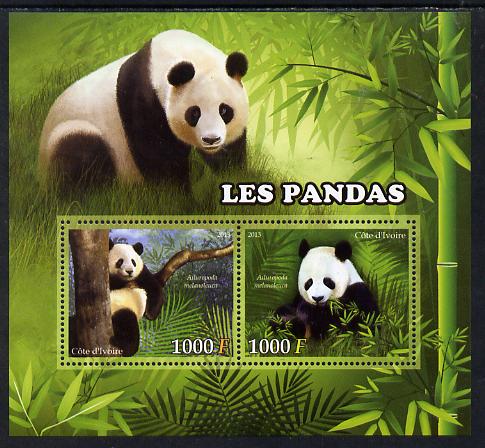 Ivory Coast 2013 Pandas perf sheetlet containing two values unmounted mint, stamps on animals, stamps on bears, stamps on pandas