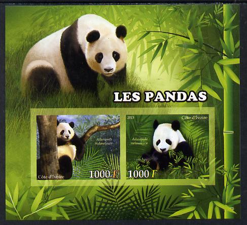 Ivory Coast 2013 Pandas imperf sheetlet containing two values unmounted mint, stamps on animals, stamps on bears, stamps on pandas