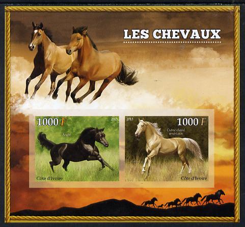 Ivory Coast 2013 Horses imperf sheetlet containing two values unmounted mint, stamps on animals, stamps on horses