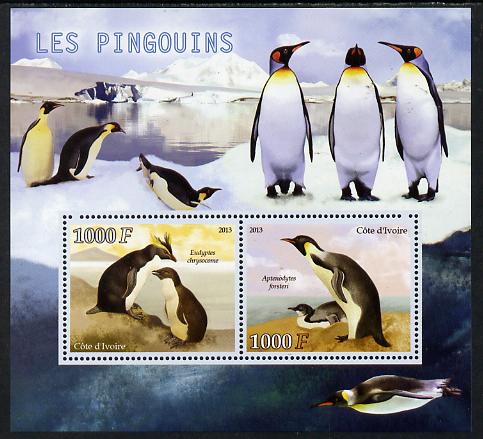 Djibouti 2013 Penguins perf sheetlet containing two values unmounted mint, stamps on , stamps on  stamps on birds, stamps on  stamps on penguins, stamps on  stamps on polar