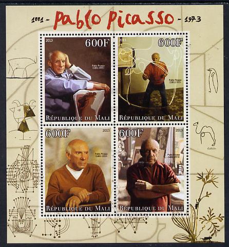 Mali 2013 Pablo Picasso perf sheetlet containing four values unmounted mint, stamps on , stamps on  stamps on personalities, stamps on  stamps on shaped, stamps on  stamps on circular, stamps on  stamps on picasso, stamps on  stamps on arts