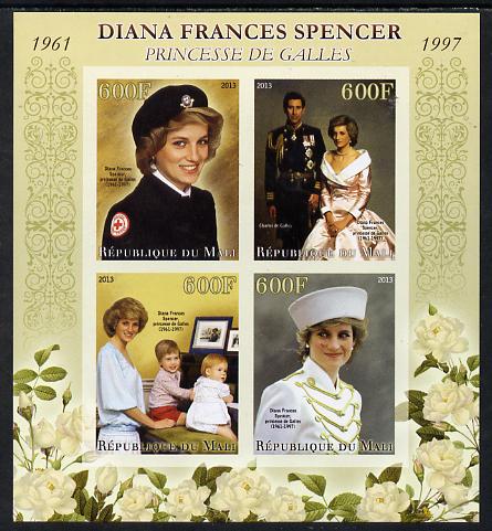 Mali 2013 Princess Diana imperf sheetlet containing four values unmounted mint, stamps on personalities, stamps on shaped, stamps on circular, stamps on diana, stamps on royalty