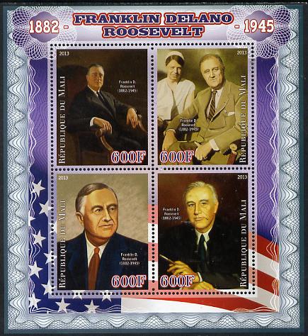 Mali 2013 Franklin D Roosevelt perf sheetlet containing four values unmounted mint, stamps on personalities, stamps on shaped, stamps on circular, stamps on roosevelt, stamps on usa presidents, stamps on americana, stamps on dogs, stamps on flags
