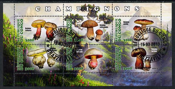 Congo 2013 Fungi #3 perf sheetlet containing six values fine cto used, stamps on , stamps on  stamps on fungi