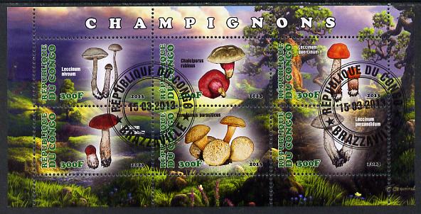 Congo 2013 Fungi #4 perf sheetlet containing six values fine cto used, stamps on fungi