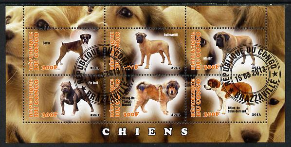 Congo 2013 Dogs #2 perf sheetlet containing six values fine cto used, stamps on , stamps on  stamps on dogs