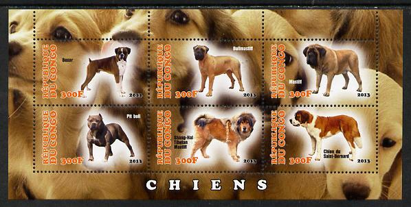 Congo 2013 Dogs #2 perf sheetlet containing six values unmounted mint, stamps on , stamps on  stamps on dogs