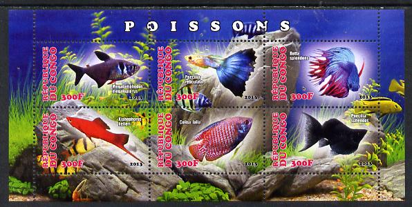 Congo 2013 Fish perf sheetlet containing six values unmounted mint, stamps on , stamps on  stamps on fish