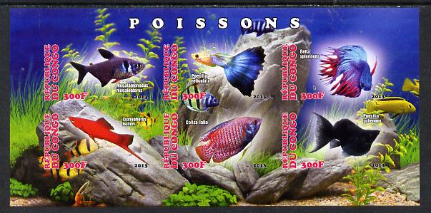 Congo 2013 Fish imperf sheetlet containing six values unmounted mint, stamps on fish