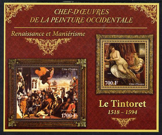 Ivory Coast 2013 Art Masterpieces from the Western World - Renaissance & Mannerism - Tintoretto perf sheetlet containing 2 values unmounted mint, stamps on , stamps on  stamps on arts, stamps on  stamps on renaissance, stamps on  stamps on mannerism, stamps on  stamps on tintoretto, stamps on  stamps on nudes