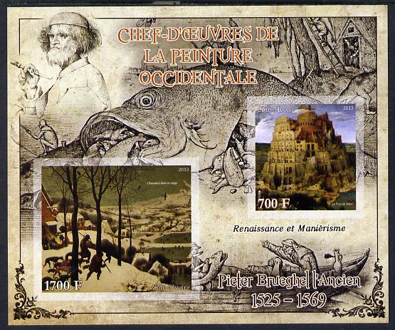 Ivory Coast 2013 Art Masterpieces from the Western World - Renaissance & Mannerism - Pieter Brueghel imperf sheetlet containing 2 values unmounted mint, stamps on , stamps on  stamps on arts, stamps on  stamps on renaissance, stamps on  stamps on mannerism, stamps on  stamps on brueghel