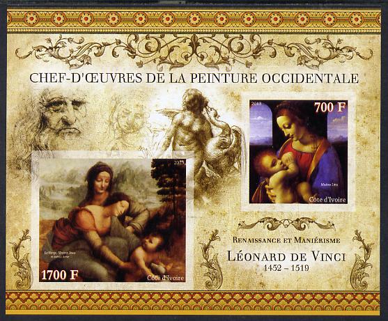 Ivory Coast 2013 Art Masterpieces from the Western World - Renaissance & Mannerism - Leonardo da Vinci imperf sheetlet containing 2 values unmounted mint, stamps on arts, stamps on renaissance, stamps on mannerism, stamps on leonardo, stamps on da vinci