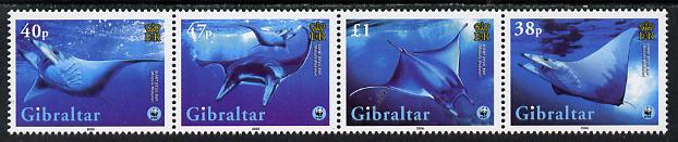 Gibraltar 2006 WWF Endangered Species- Giant Devil Ray perf strip of 4 unmounted mint SG 1152a, stamps on , stamps on  wwf , stamps on  marine life, stamps on fish