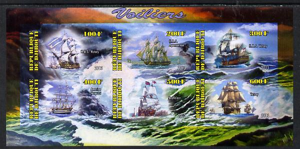 Djibouti 2013 Sailing Ships #1 imperf sheetlet containing 6 values unmounted mint, stamps on , stamps on  stamps on ships