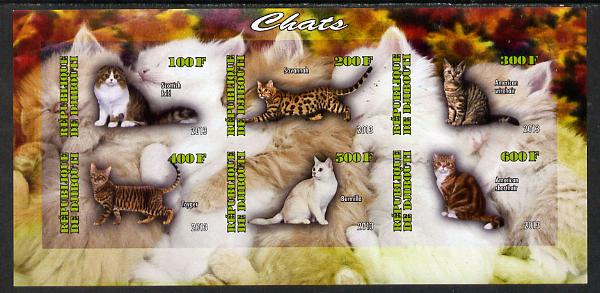 Djibouti 2013 Domestic Cats #2 imperf sheetlet containing 6 values unmounted mint, stamps on , stamps on  stamps on cats