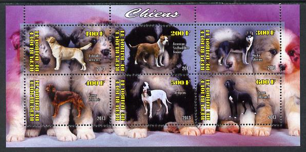 Djibouti 2013 Dogs #2 perf sheetlet containing 6 values unmounted mint, stamps on , stamps on  stamps on dogs