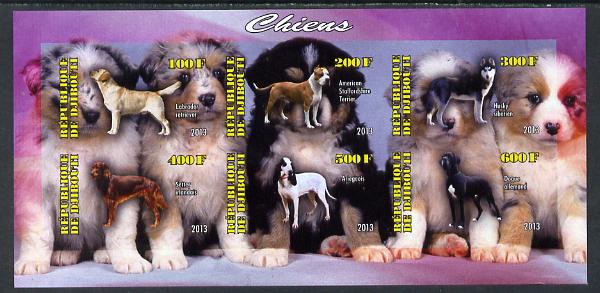 Djibouti 2013 Dogs #2 imperf sheetlet containing 6 values unmounted mint, stamps on , stamps on  stamps on dogs