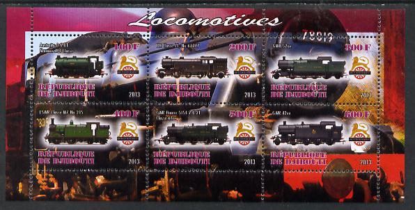 Djibouti 2013 British Steam Locomotives #2 perf sheetlet containing 6 values unmounted mint, stamps on , stamps on  stamps on railways