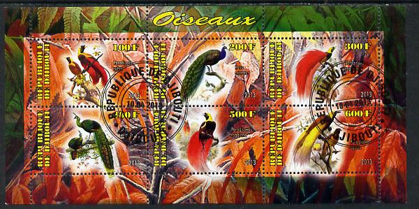 Djibouti 2013 Birds of Paradise perf sheetlet containing 6 values cto used, stamps on , stamps on  stamps on birds, stamps on  stamps on birds of paradise