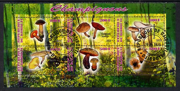 Djibouti 2013 Fungi #3 perf sheetlet containing 6 values cto used, stamps on , stamps on  stamps on fungi