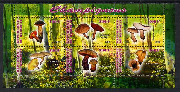 Djibouti 2013 Fungi #3 perf sheetlet containing 6 values unmounted mint, stamps on fungi