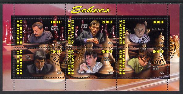 Djibouti 2013 Chess Masters perf sheetlet containing 6 values cto used, stamps on , stamps on  stamps on chess