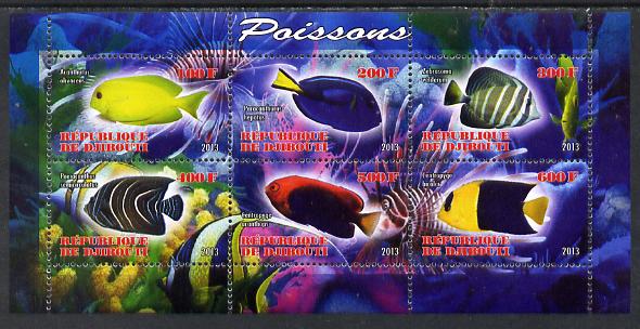 Djibouti 2013 Fish perf sheetlet containing 6 values unmounted mint, stamps on , stamps on  stamps on fish