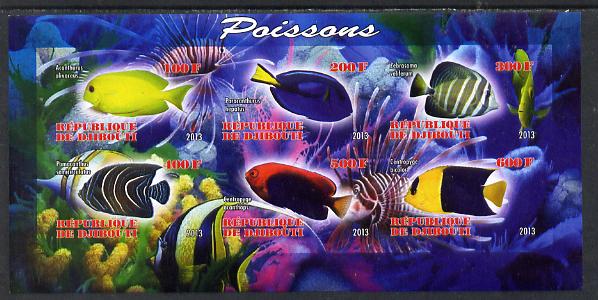 Djibouti 2013 Fish imperf sheetlet containing 6 values unmounted mint, stamps on fish