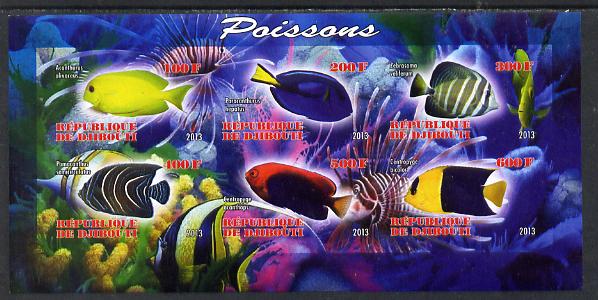 Djibouti 2013 Fish imperf sheetlet containing 6 values unmounted mint, stamps on , stamps on  stamps on fish